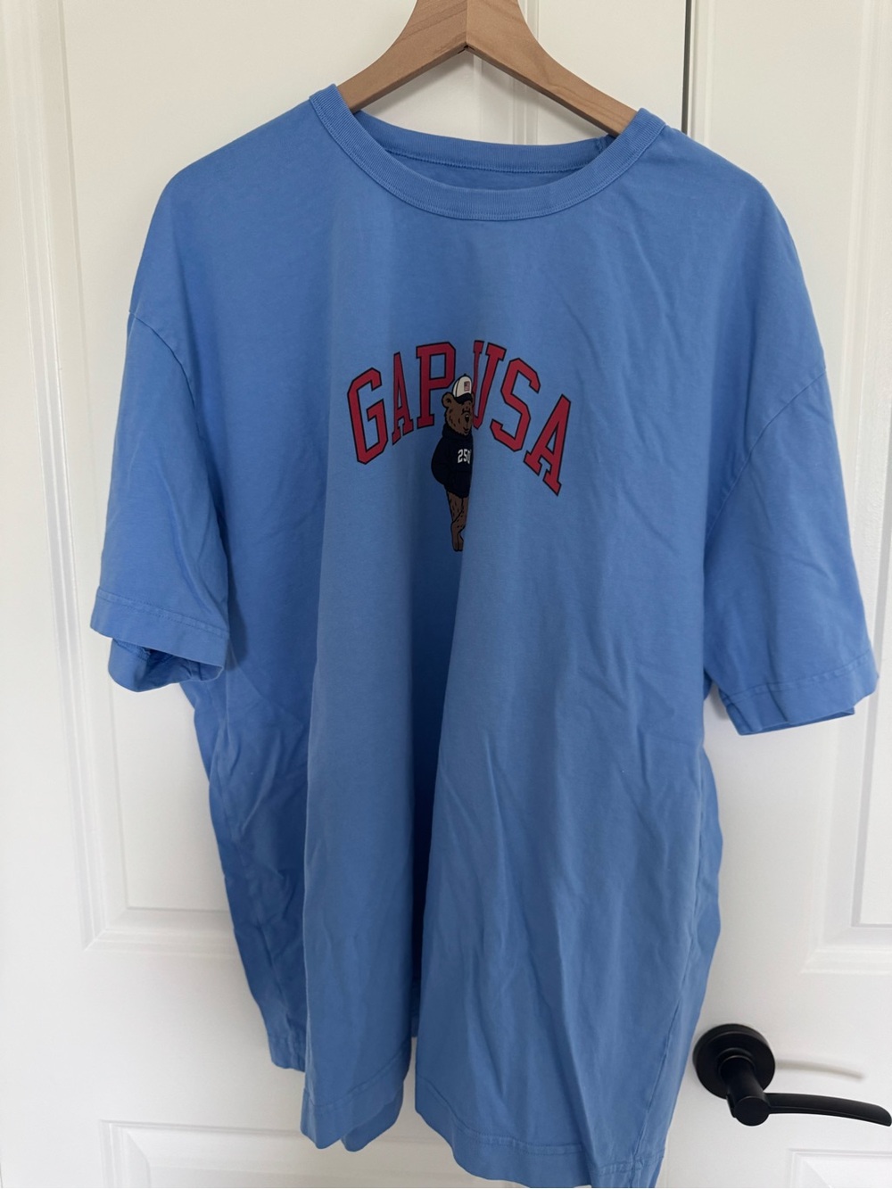 GAP Men’s Light Blue Tee with Red GAP USA Logo